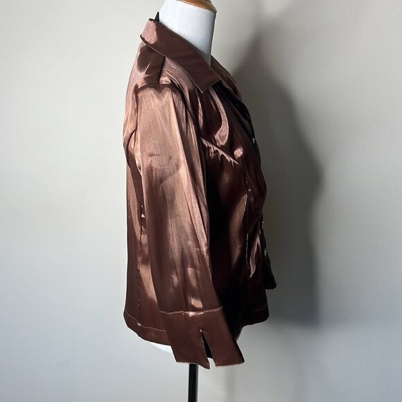 Cachet Brown Satin Rhinestone Button Vintage Blouse - Picture 4 of 7